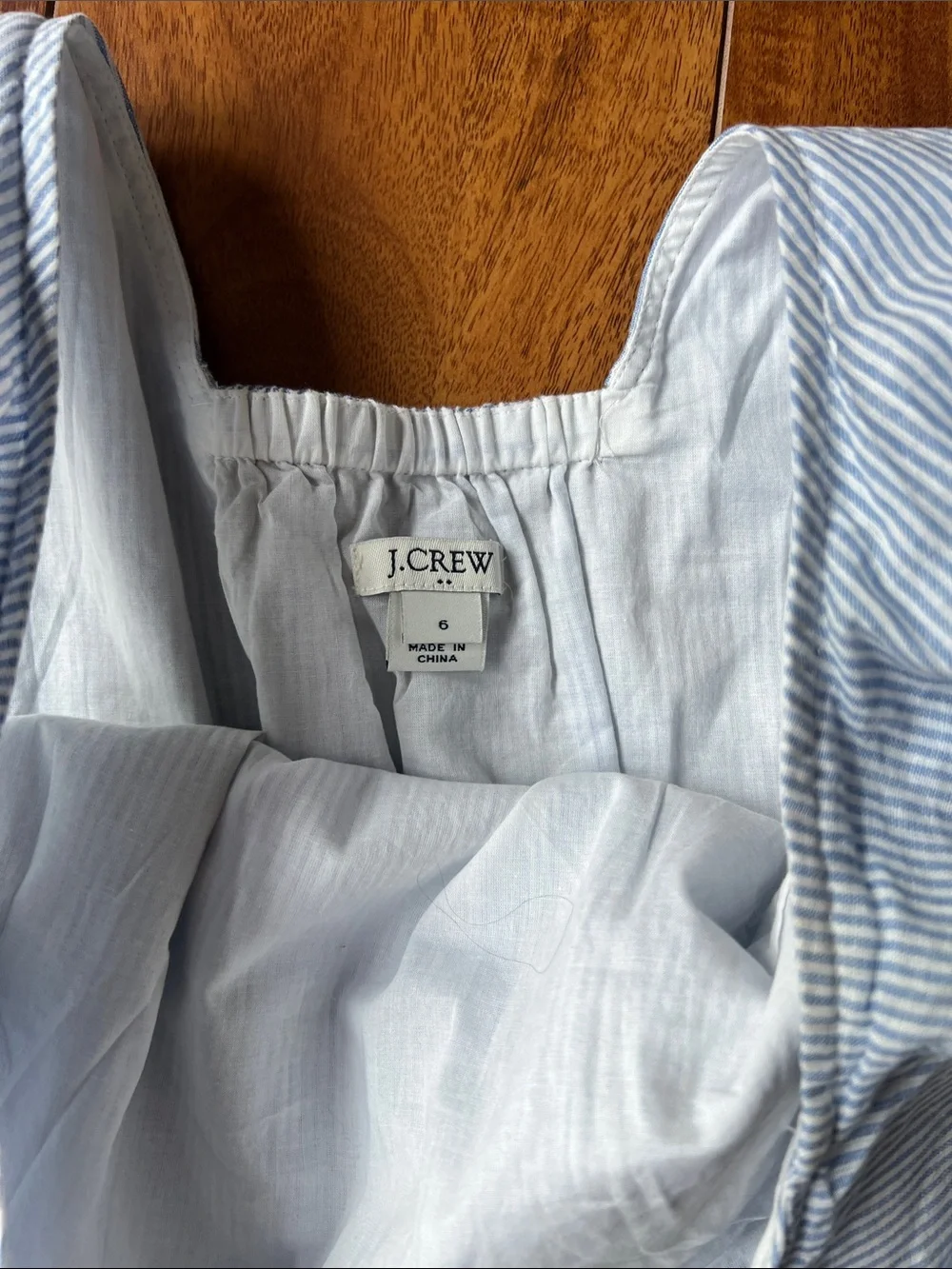 J. Crew Light Blue Pinstripe Ruffle-Shoulder Mini Dress
